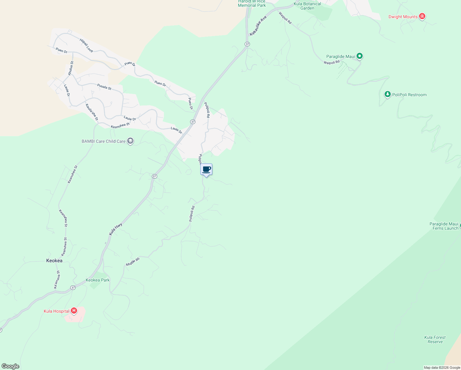map of restaurants, bars, coffee shops, grocery stores, and more near 180 Pilikino Place in Kula