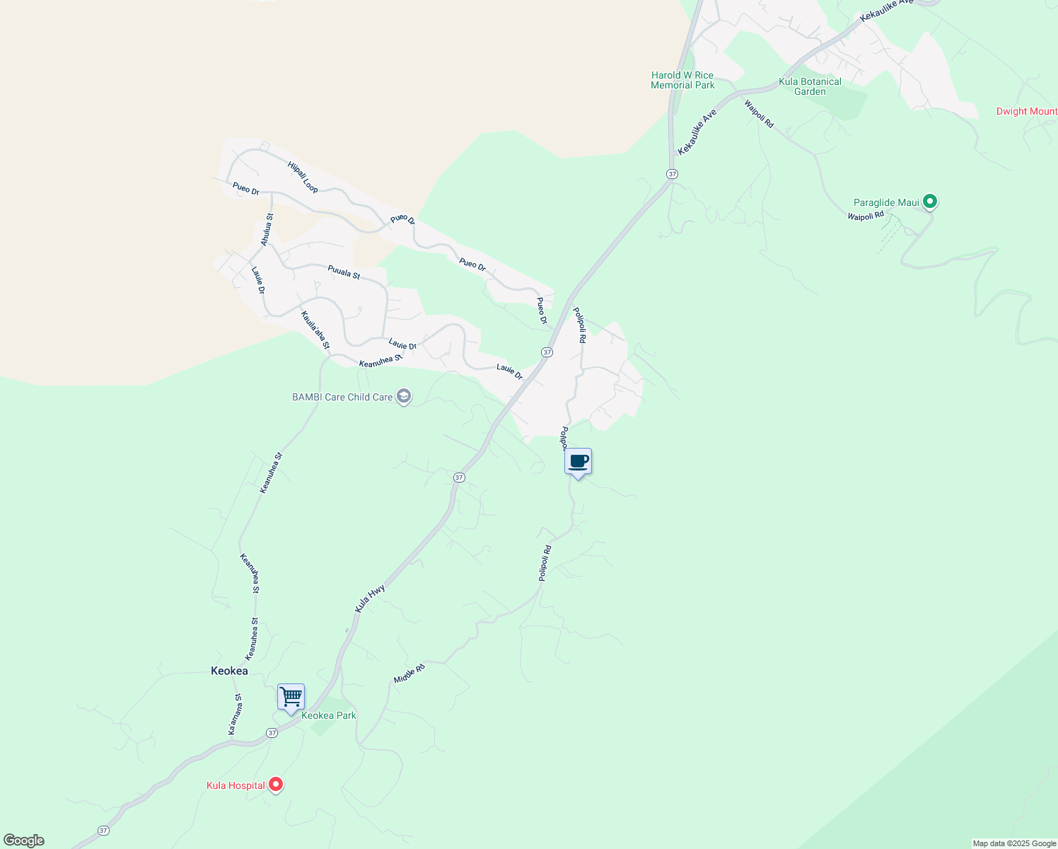 map of restaurants, bars, coffee shops, grocery stores, and more near 100 Malia-Uli Place in Kula