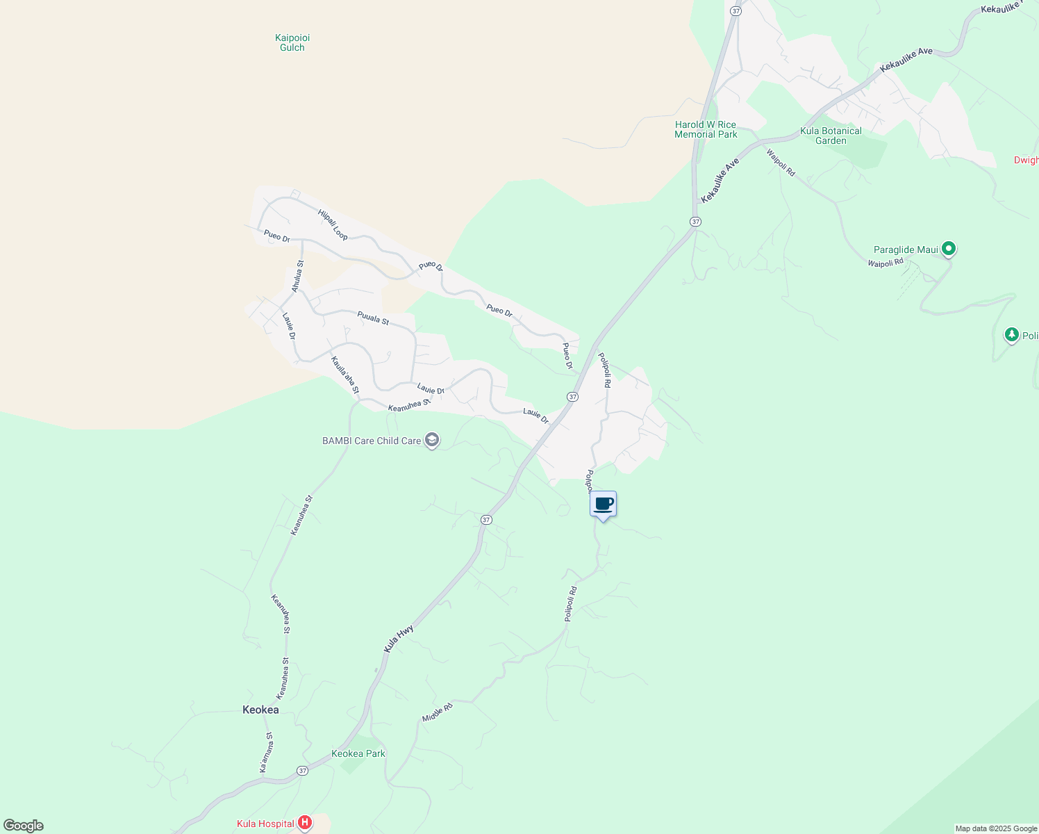 map of restaurants, bars, coffee shops, grocery stores, and more near 79 Lauie Drive in Kula