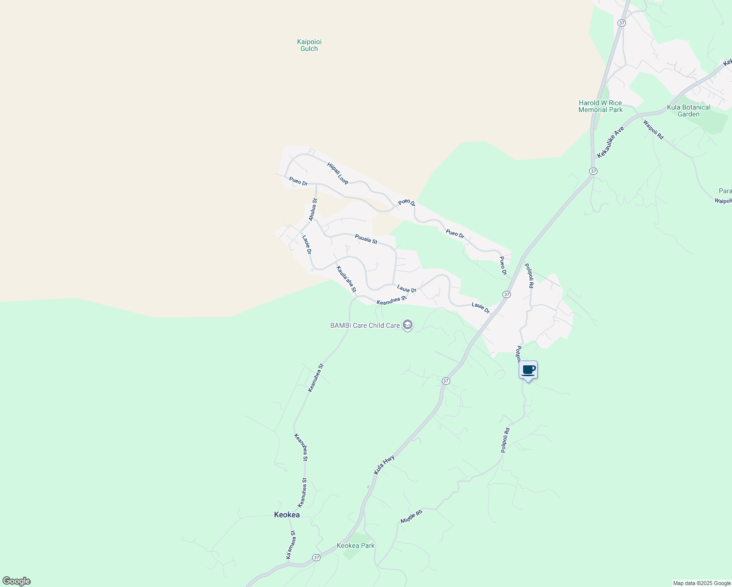 map of restaurants, bars, coffee shops, grocery stores, and more near 146 Keanuhea Street in Kula