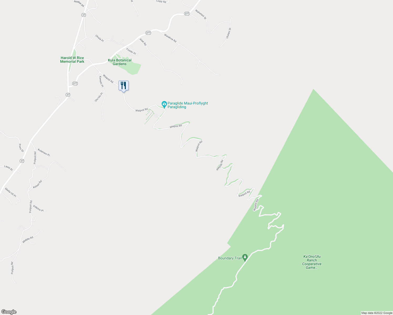 map of restaurants, bars, coffee shops, grocery stores, and more near Waipoli Road in Kula