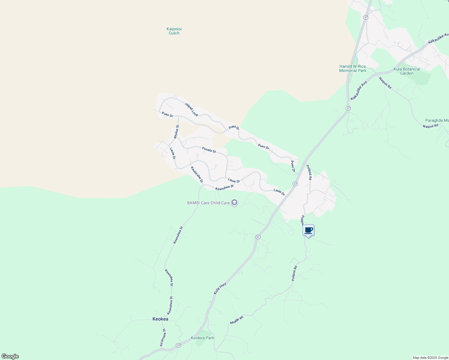 map of restaurants, bars, coffee shops, grocery stores, and more near 415 Lauie Drive in Kula