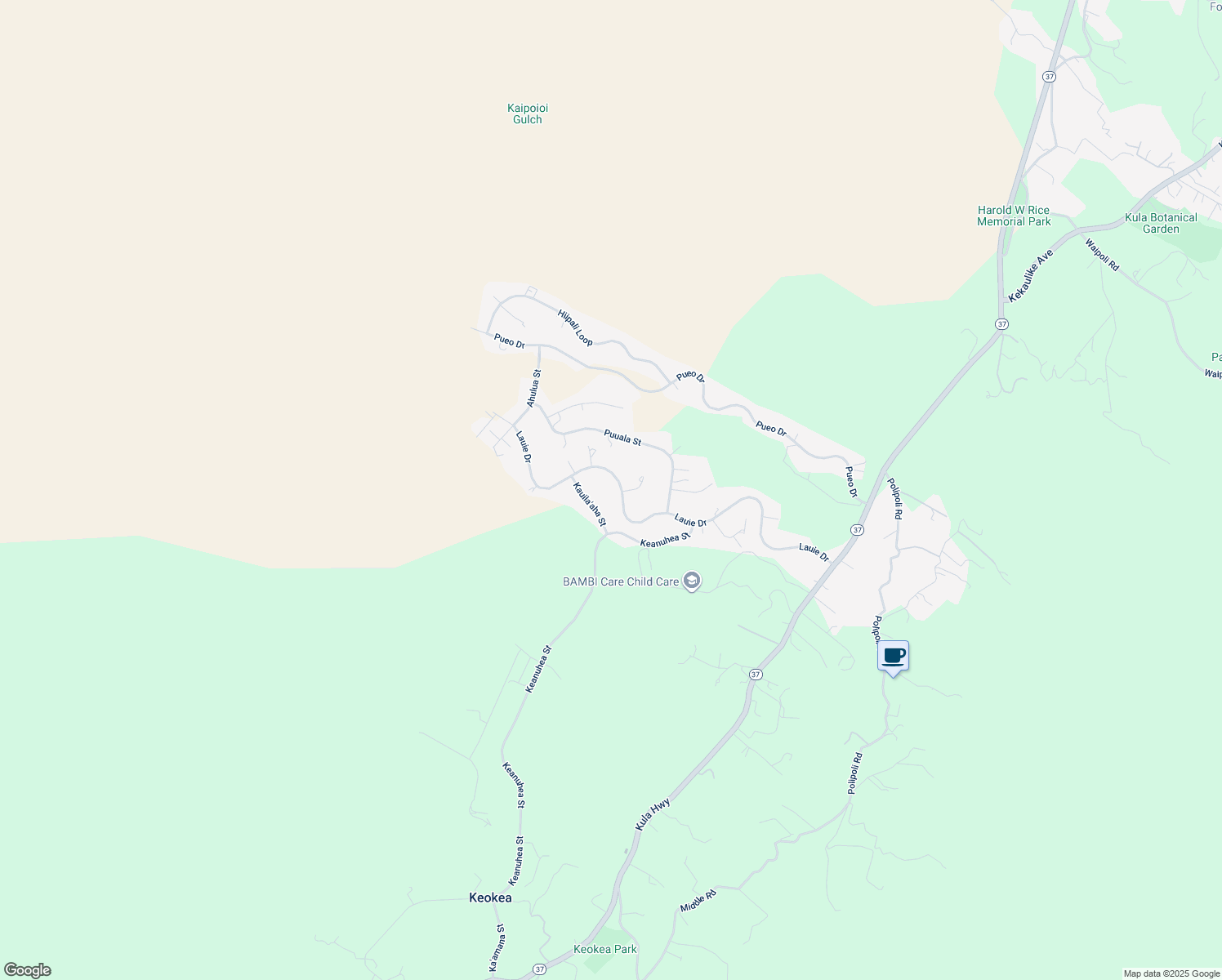 map of restaurants, bars, coffee shops, grocery stores, and more near 537 Lauie Drive in Kula