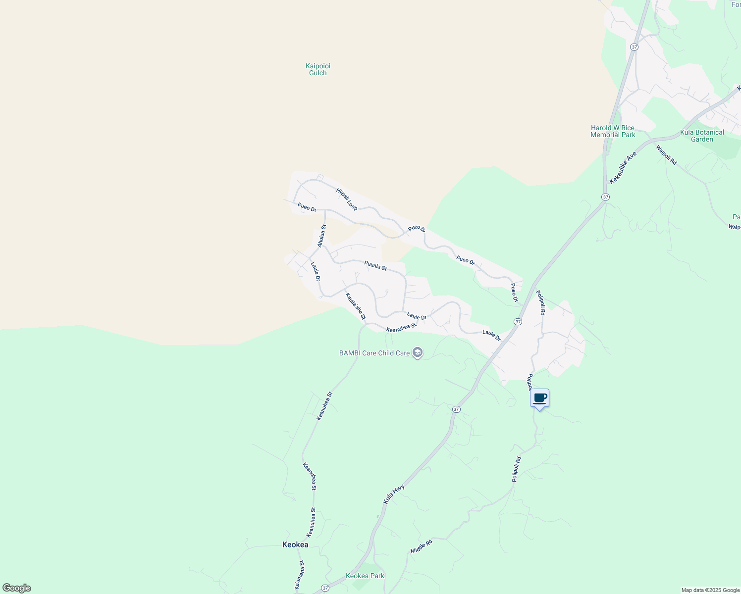 map of restaurants, bars, coffee shops, grocery stores, and more near 537 Lauie Drive in Kula