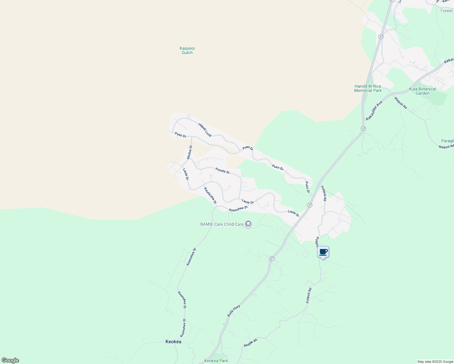 map of restaurants, bars, coffee shops, grocery stores, and more near 55 Ilima Kuahiwi Place in Kula