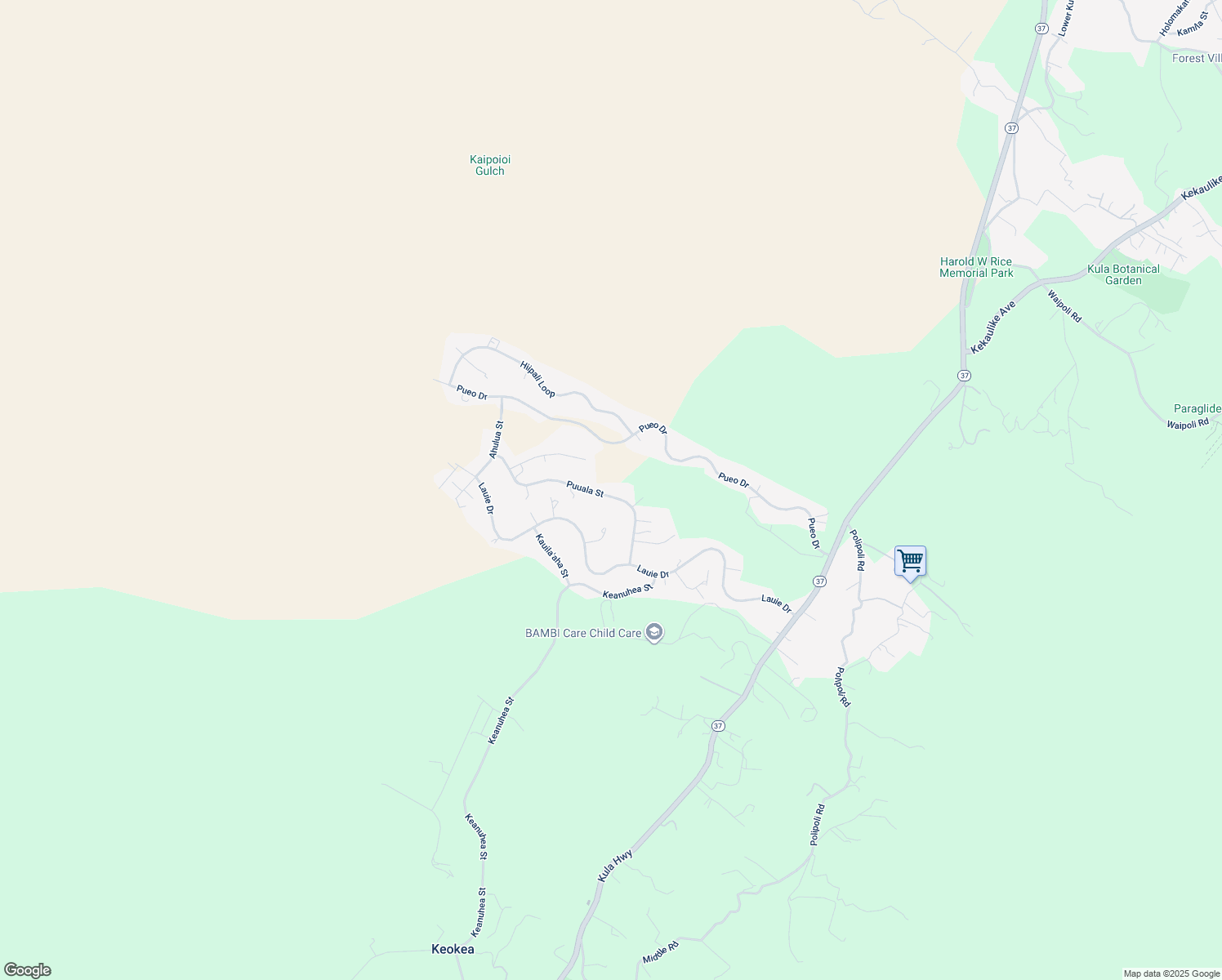 map of restaurants, bars, coffee shops, grocery stores, and more near 144 Puuala Street in Kula