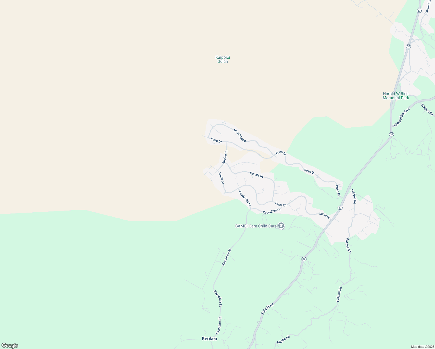 map of restaurants, bars, coffee shops, grocery stores, and more near 821 Lauie Drive in Kula