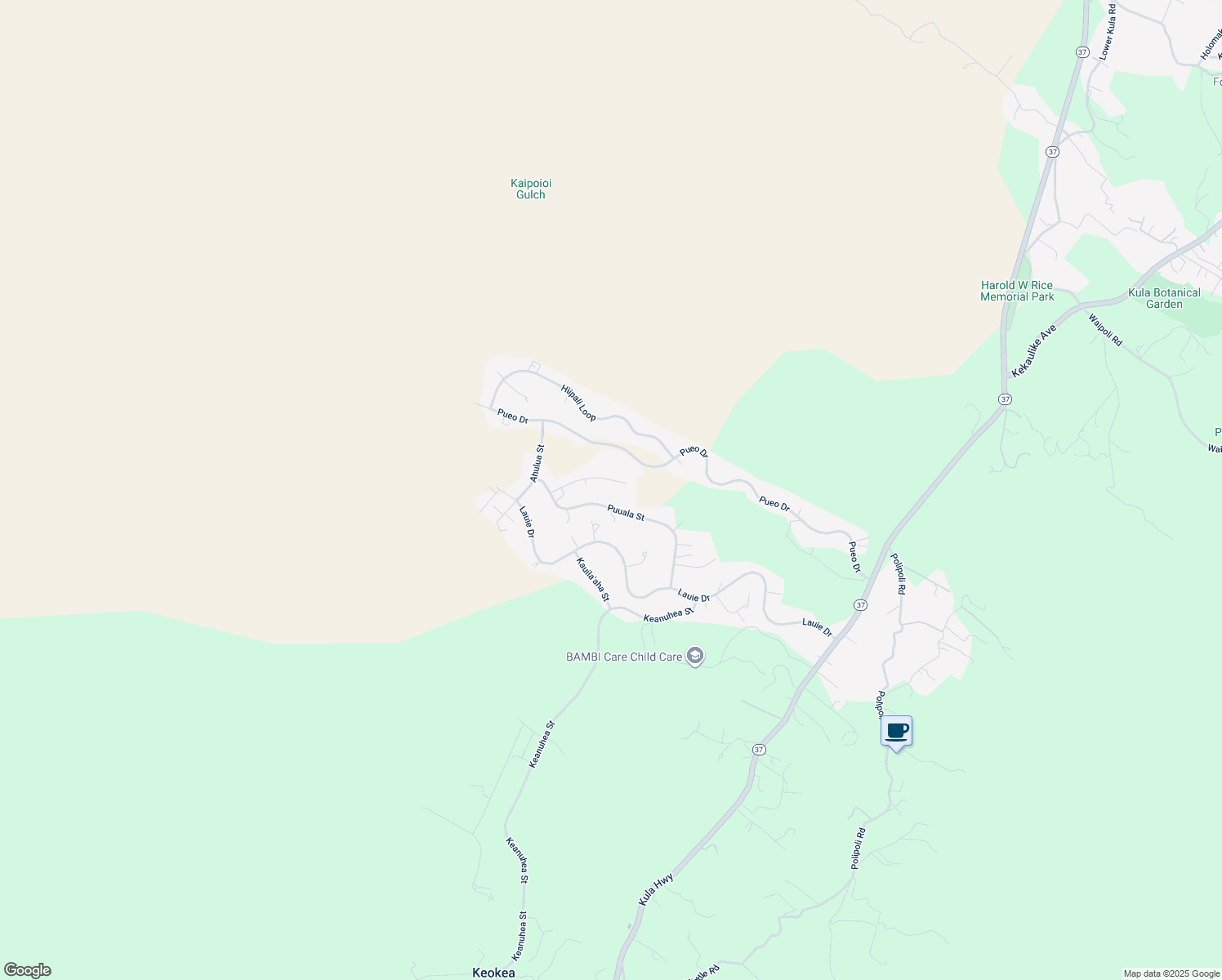 map of restaurants, bars, coffee shops, grocery stores, and more near 112 Kahilinaenae Place in Kula