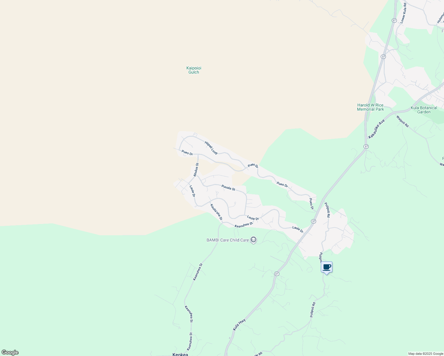 map of restaurants, bars, coffee shops, grocery stores, and more near 112 Kahilinaenae Place in Kula
