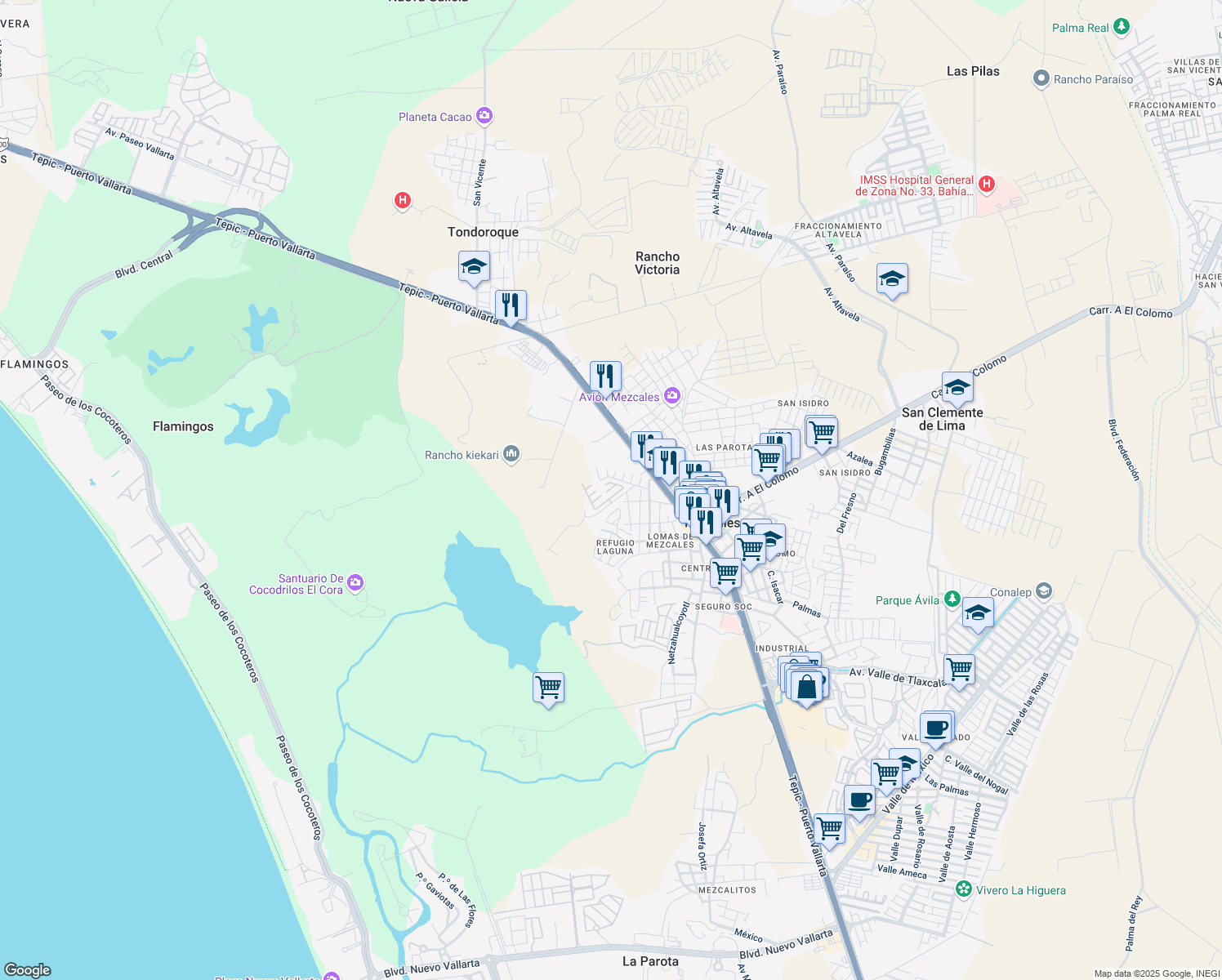 map of restaurants, bars, coffee shops, grocery stores, and more near 25 Agave Azul in Mezcales