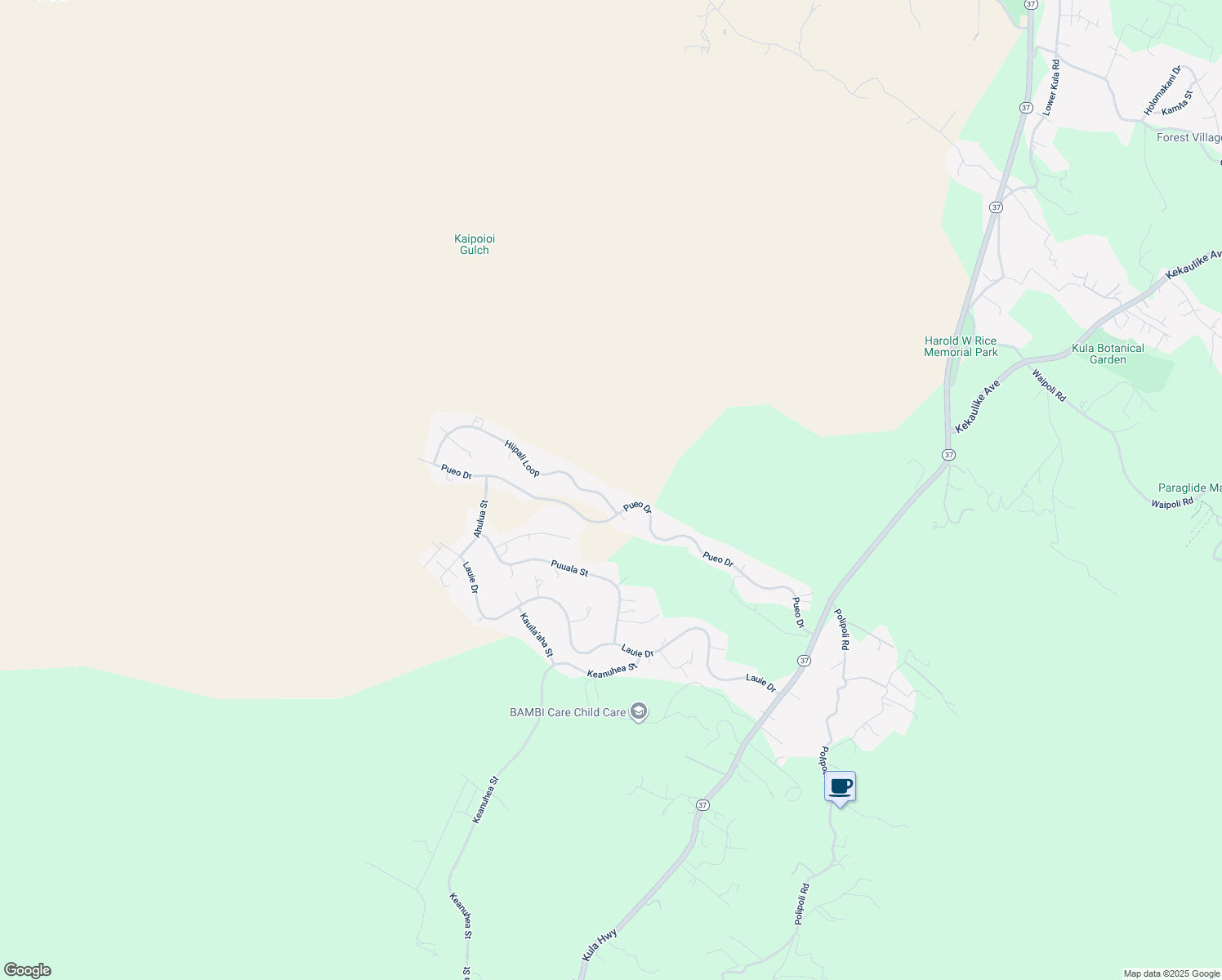 map of restaurants, bars, coffee shops, grocery stores, and more near 36 Hiipali Loop in Kula
