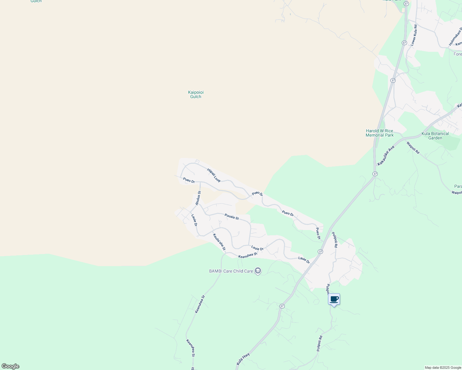 map of restaurants, bars, coffee shops, grocery stores, and more near 99 Hiipali Loop in Kula