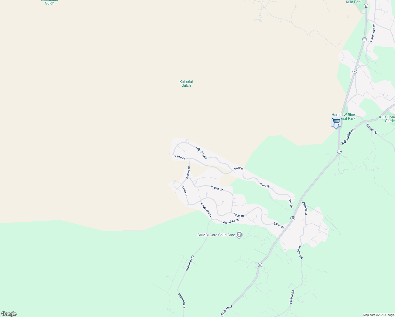 map of restaurants, bars, coffee shops, grocery stores, and more near 722 Pueo Drive in Kula