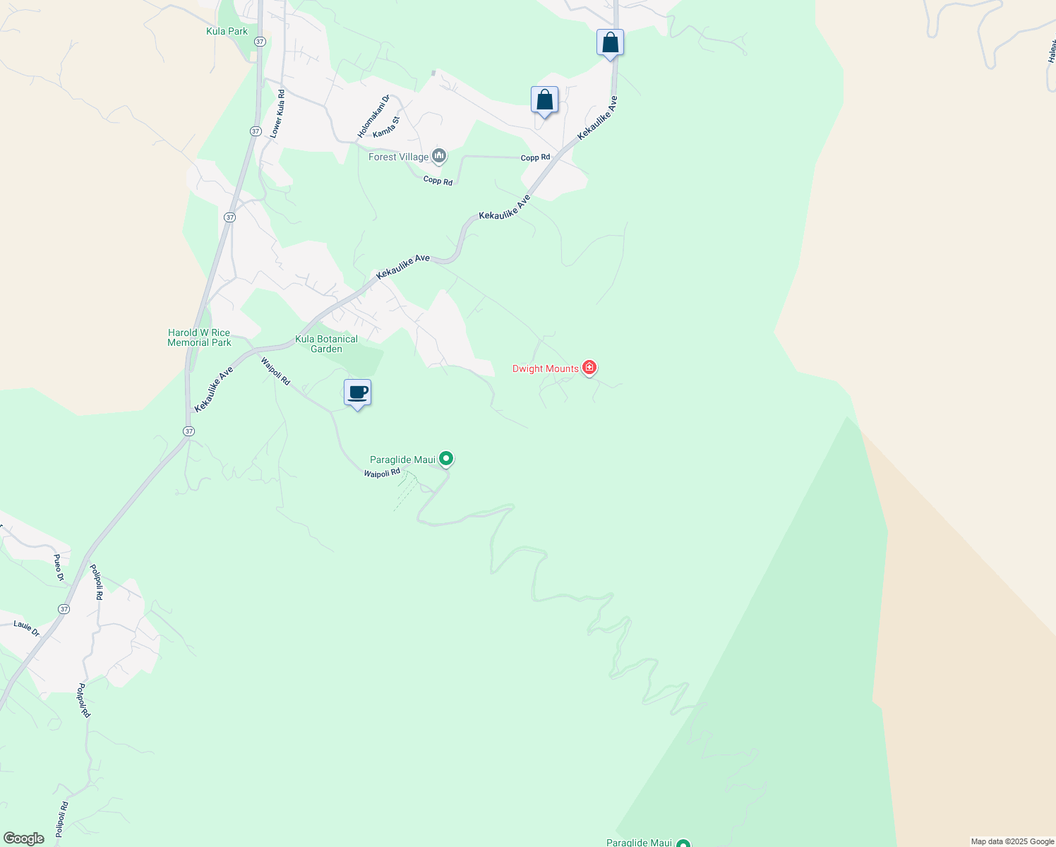 map of restaurants, bars, coffee shops, grocery stores, and more near 745 Alae Road in Kula