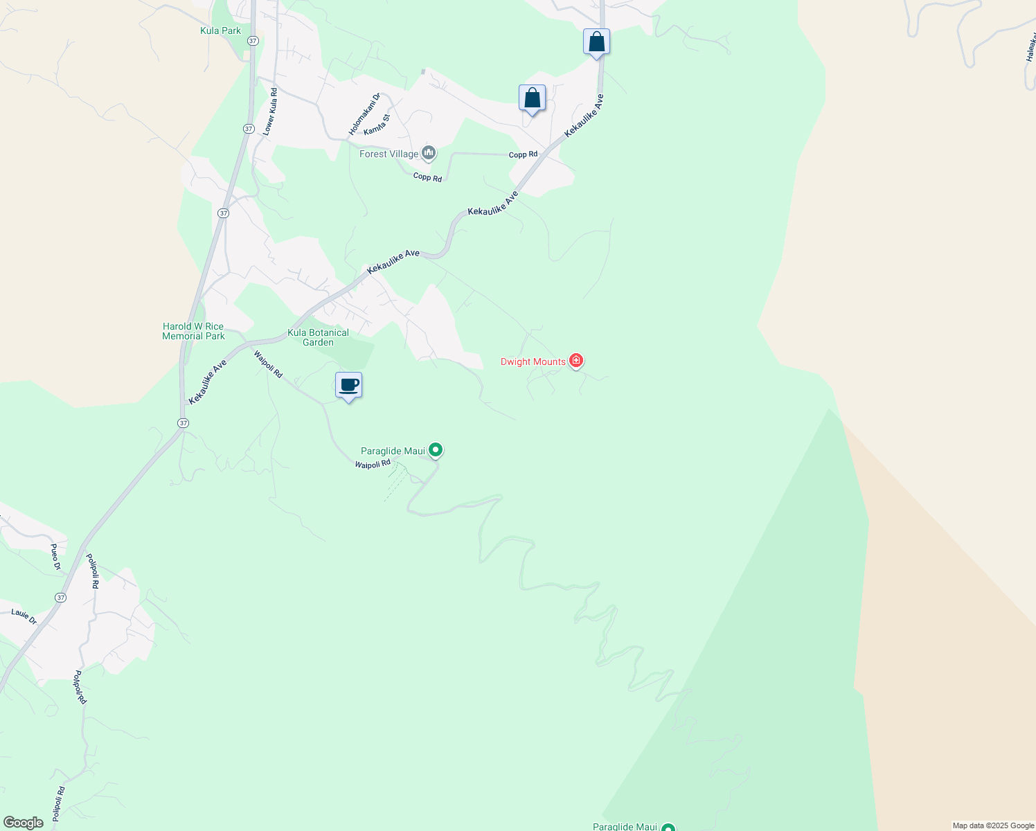 map of restaurants, bars, coffee shops, grocery stores, and more near 745 Alae Road in Kula