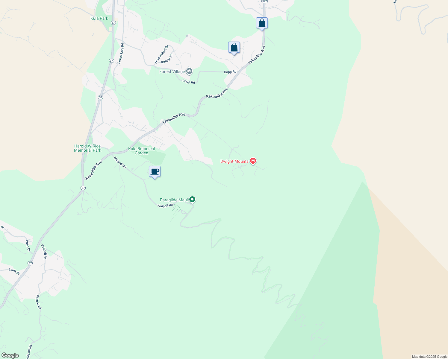 map of restaurants, bars, coffee shops, grocery stores, and more near 729 Alae Road in Kula