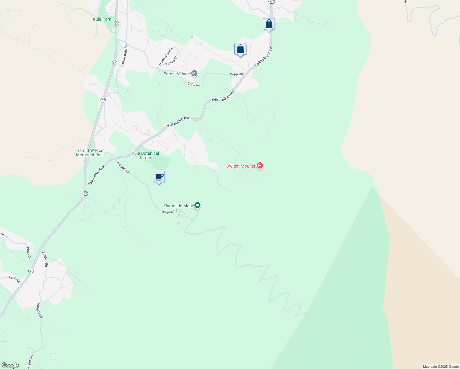 map of restaurants, bars, coffee shops, grocery stores, and more near 729 Alae Road in Kula