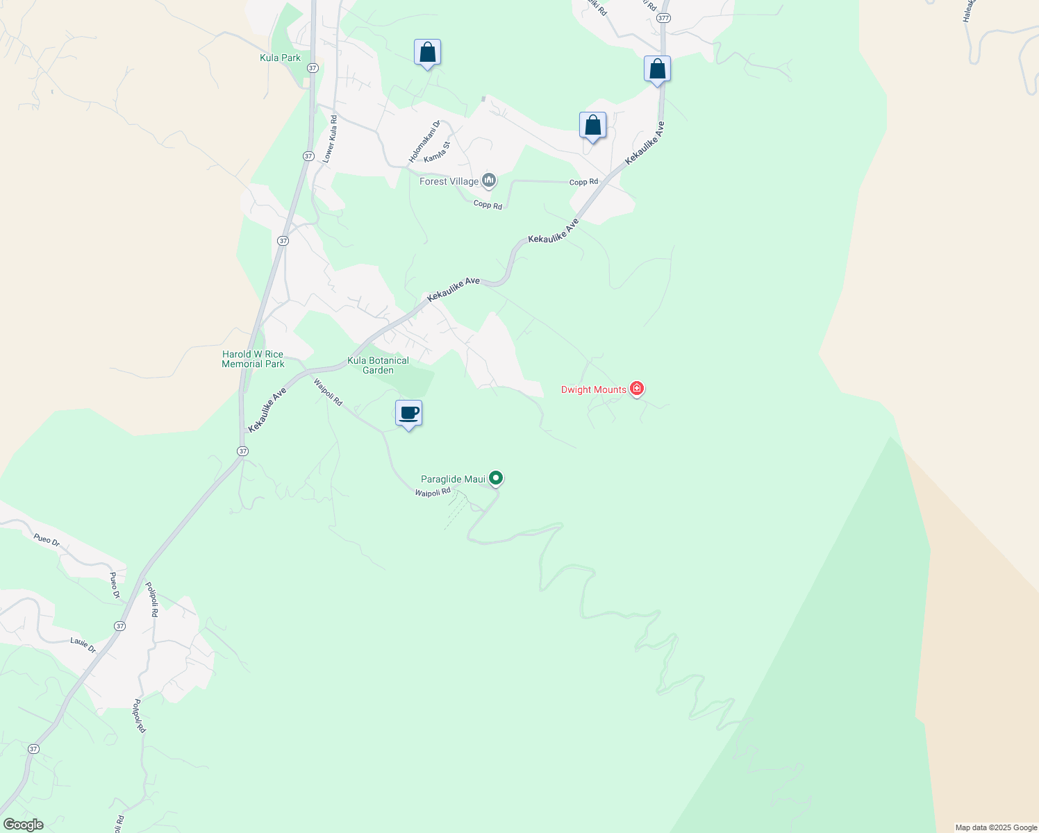 map of restaurants, bars, coffee shops, grocery stores, and more near 600 Alae Road in Kula