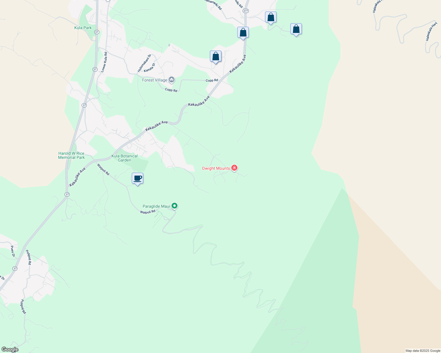 map of restaurants, bars, coffee shops, grocery stores, and more near 762 Waiakoa Road in Kula