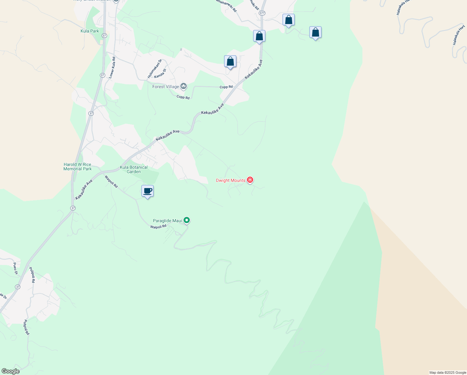 map of restaurants, bars, coffee shops, grocery stores, and more near 762 Waiakoa Road in Kula