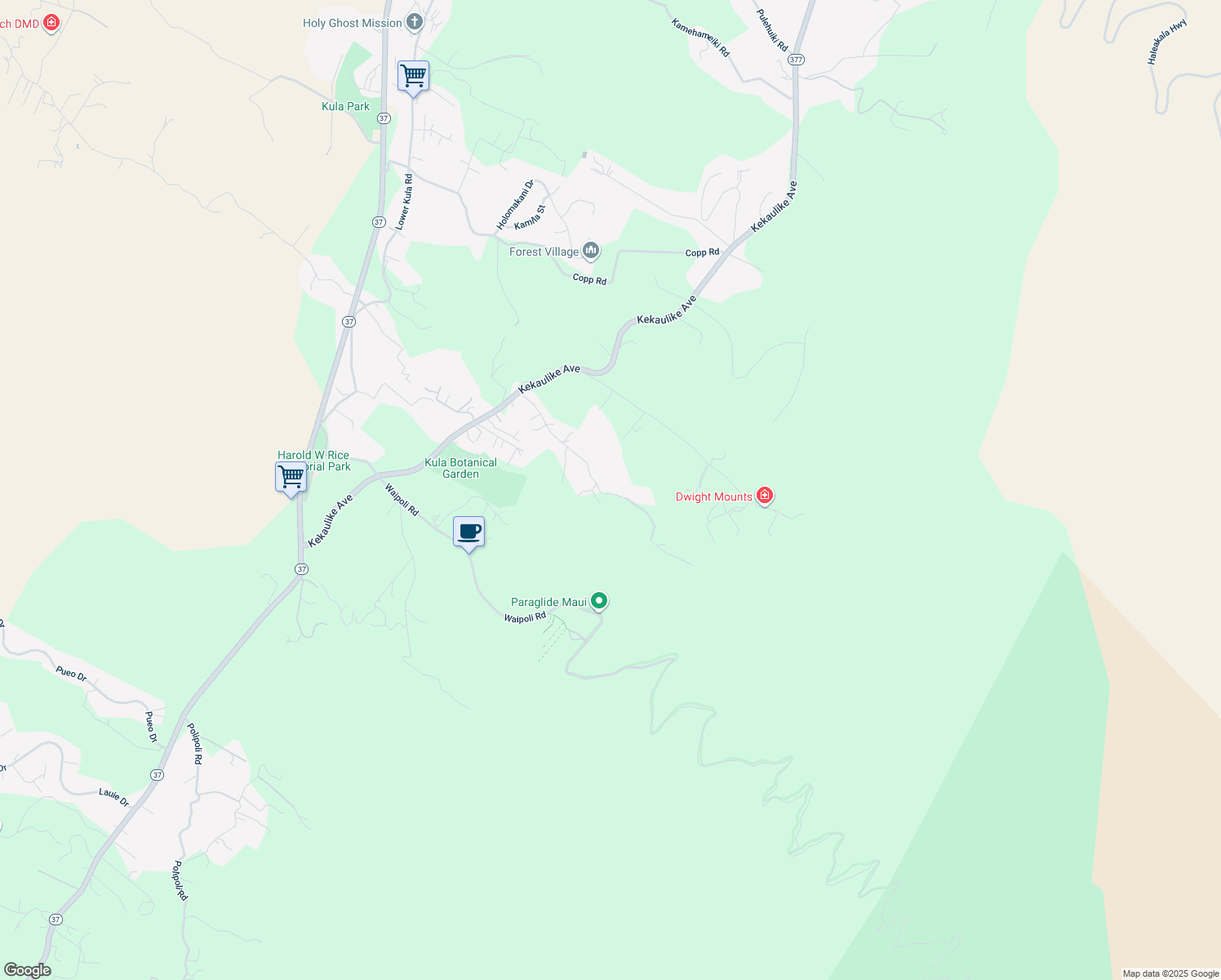 map of restaurants, bars, coffee shops, grocery stores, and more near 475 Alae Road in Kula