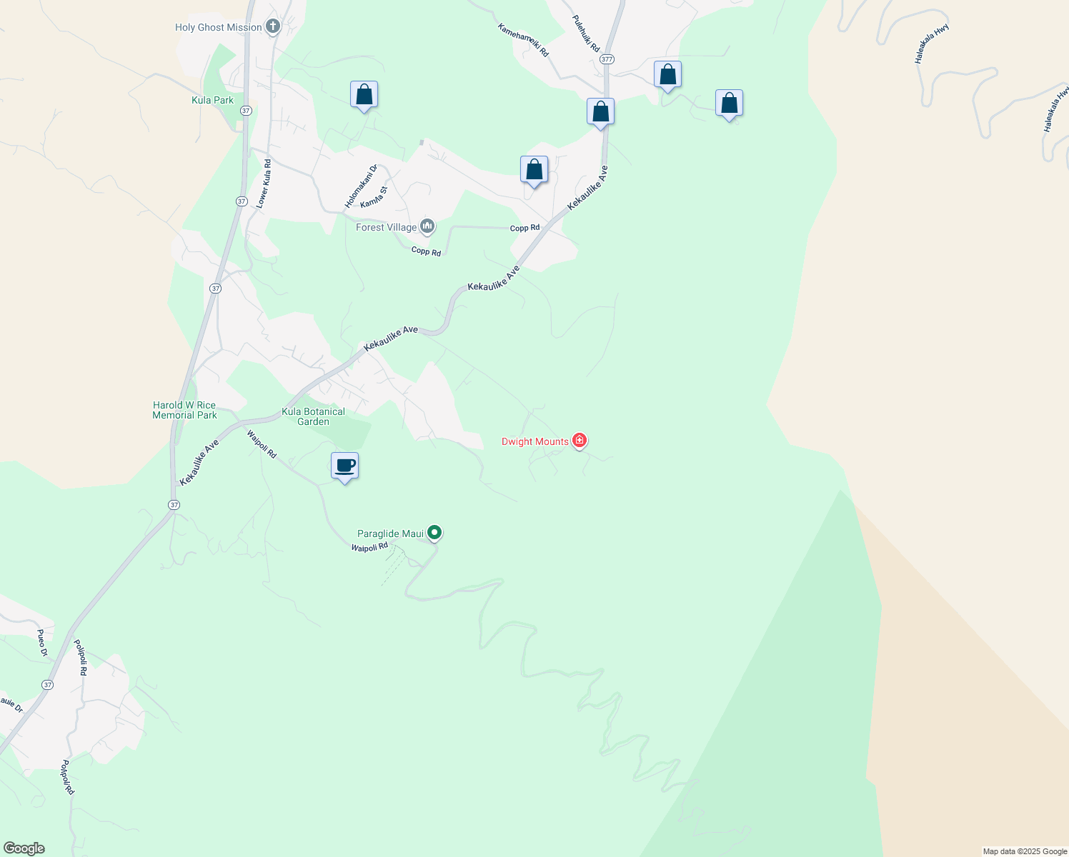 map of restaurants, bars, coffee shops, grocery stores, and more near 686 Waiakoa Road in Kula