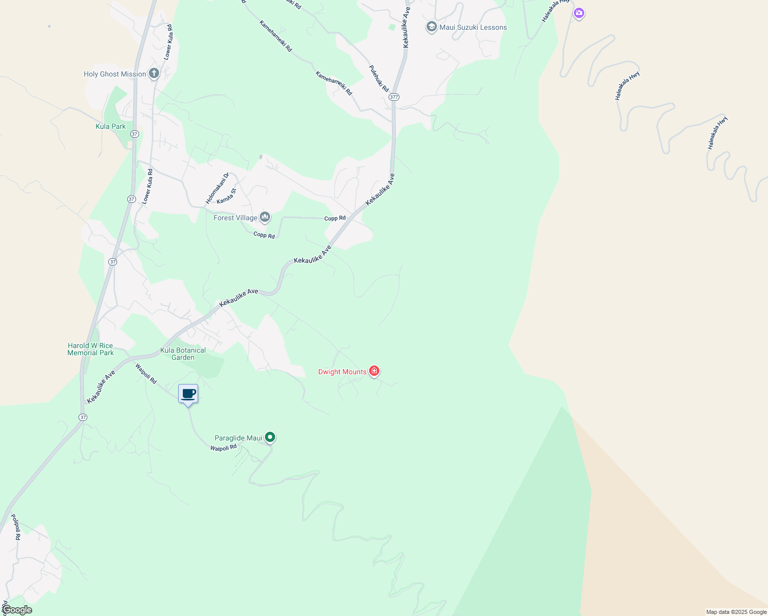 map of restaurants, bars, coffee shops, grocery stores, and more near 62 Ululani Street in Kula