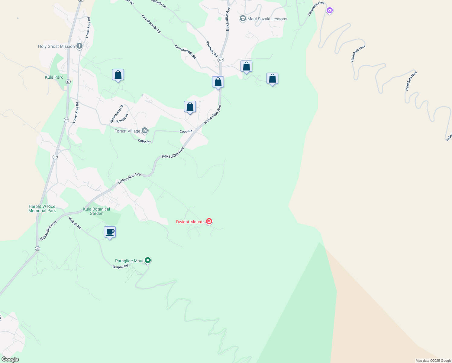map of restaurants, bars, coffee shops, grocery stores, and more near 51 Ululani Street in Kula