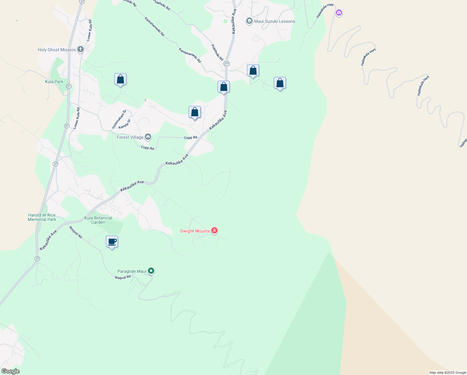 map of restaurants, bars, coffee shops, grocery stores, and more near 51 Ululani Street in Kula
