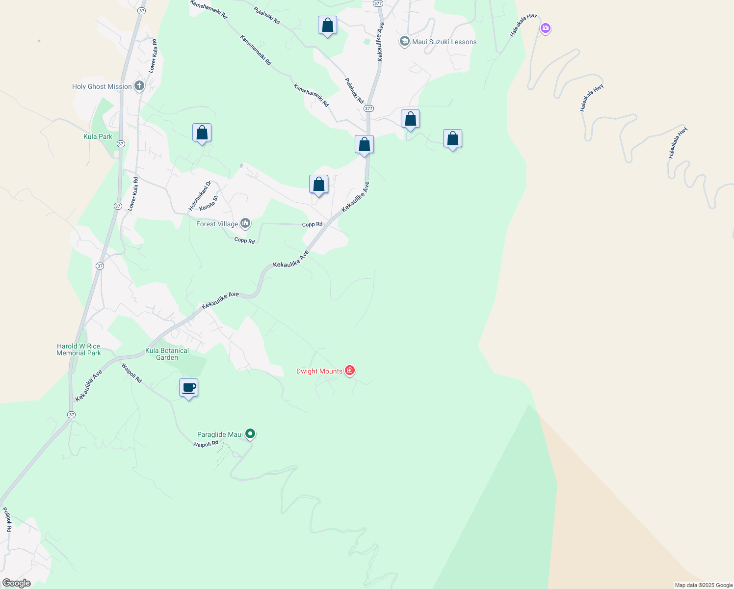 map of restaurants, bars, coffee shops, grocery stores, and more near 42 Ululani Street in Kula