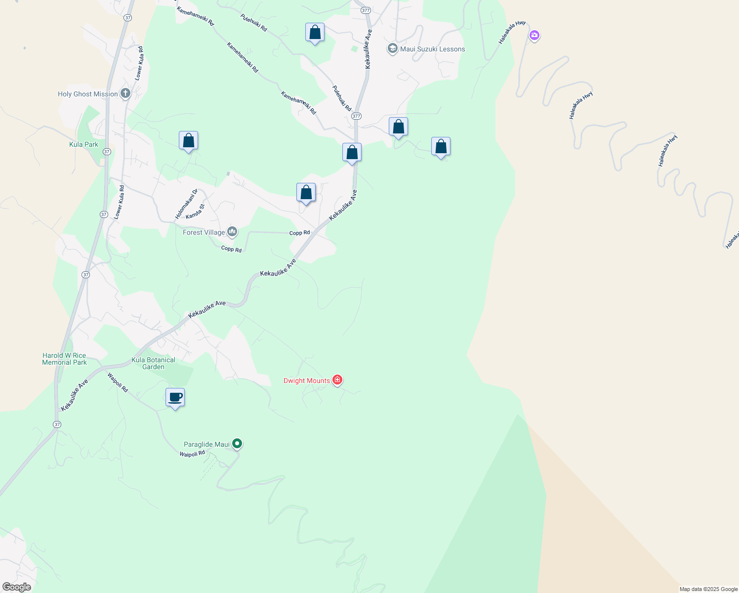 map of restaurants, bars, coffee shops, grocery stores, and more near 35 Ululani Street in Kula