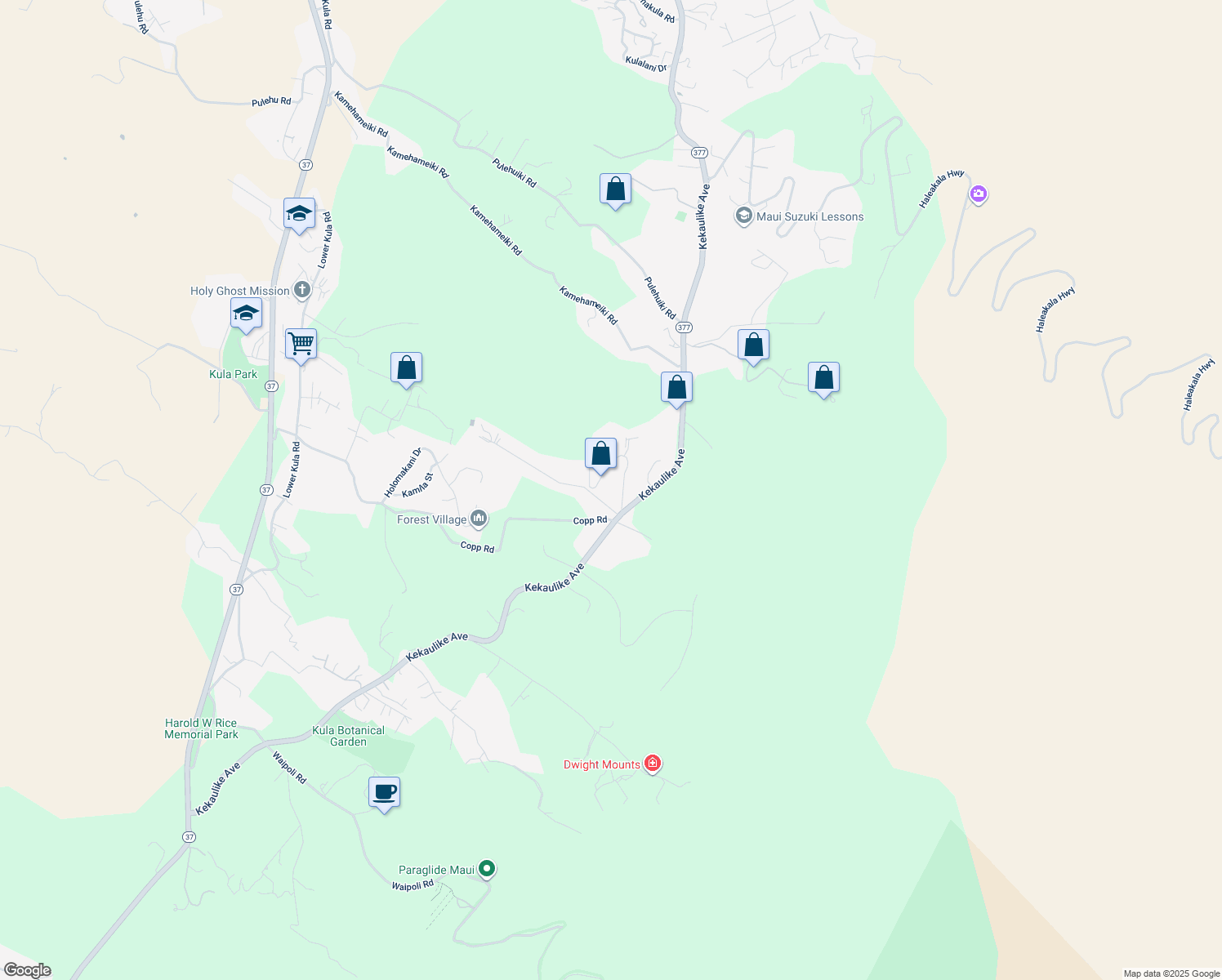map of restaurants, bars, coffee shops, grocery stores, and more near 55 Ihe Place in Kula