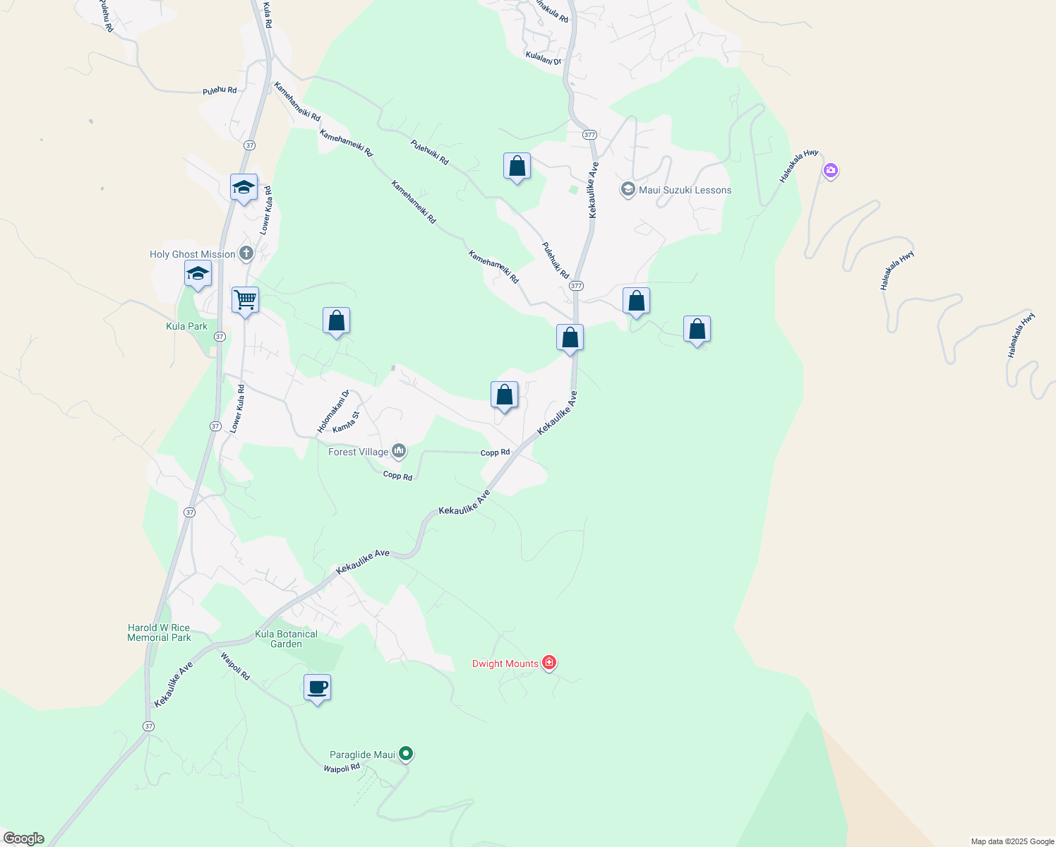 map of restaurants, bars, coffee shops, grocery stores, and more near 100 Ihe Place in Kula