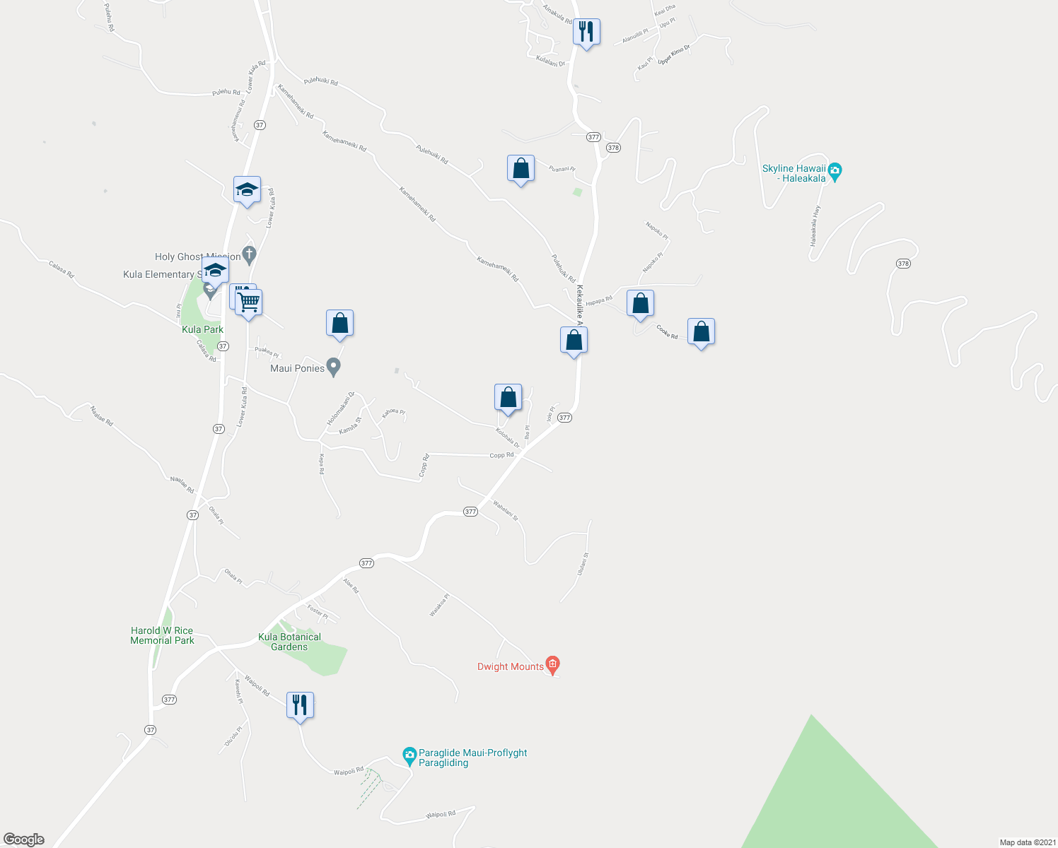 map of restaurants, bars, coffee shops, grocery stores, and more near 100 Ihe Place in Kula