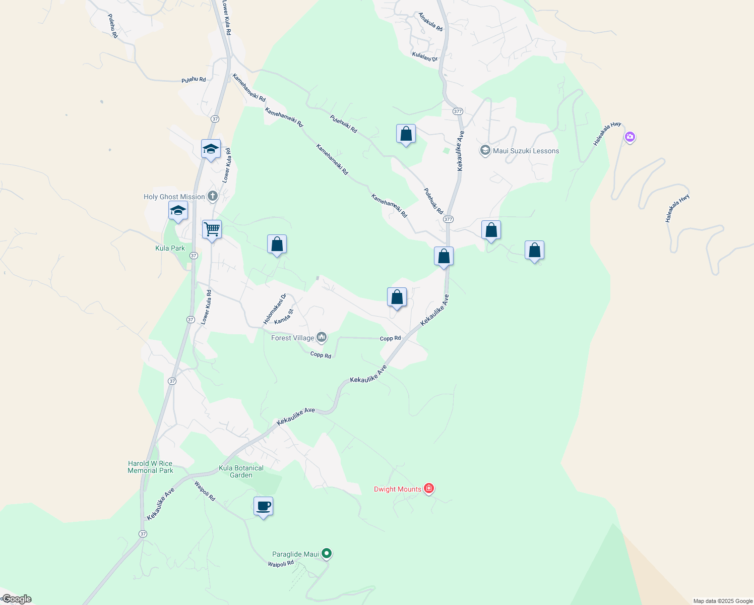 map of restaurants, bars, coffee shops, grocery stores, and more near 481 Ihe Place in Kula