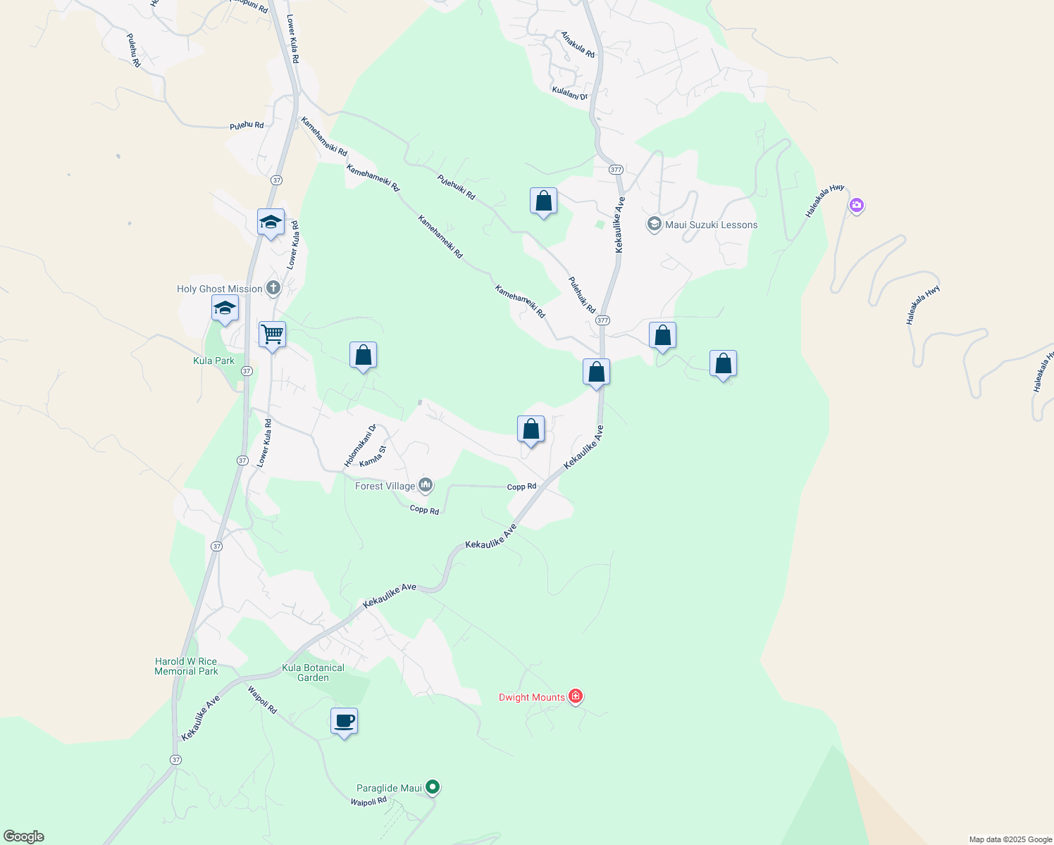 map of restaurants, bars, coffee shops, grocery stores, and more near 481 Ihe Place in Kula