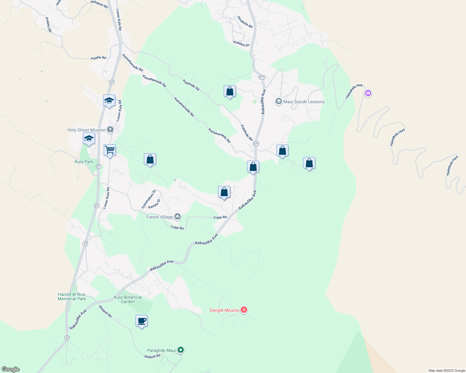map of restaurants, bars, coffee shops, grocery stores, and more near 15 Hoihoi Place in Kula