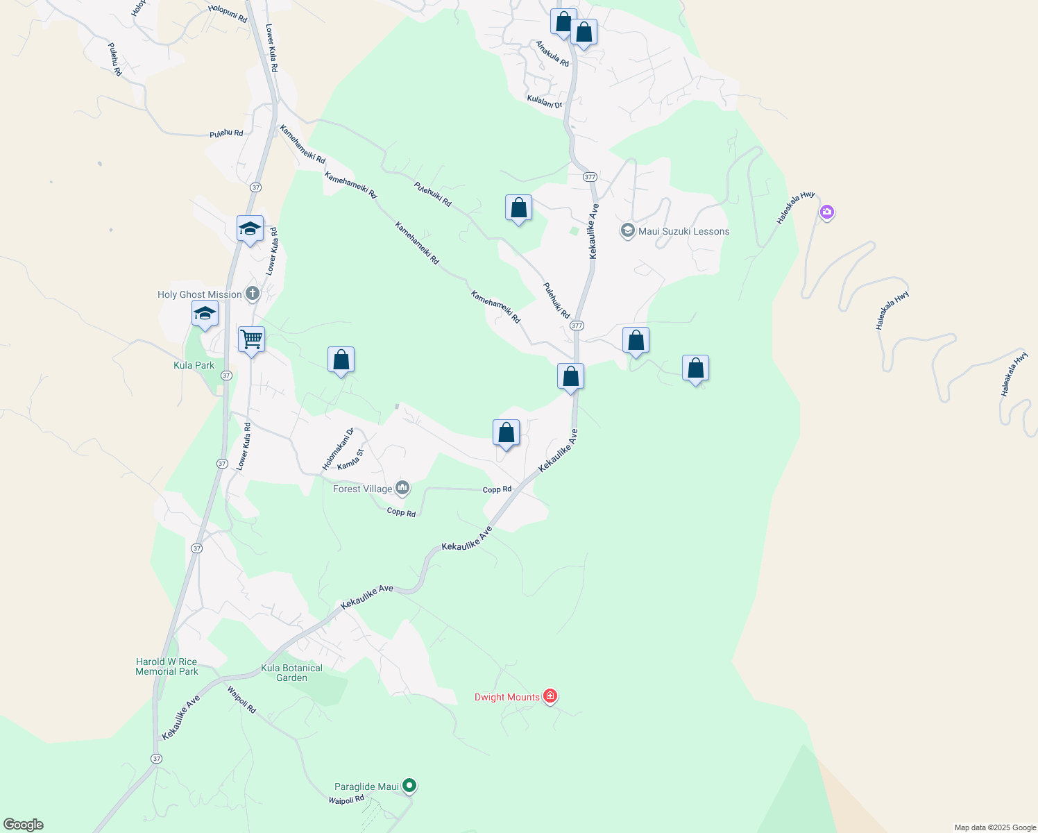 map of restaurants, bars, coffee shops, grocery stores, and more near 15 Hoihoi Place in Kula