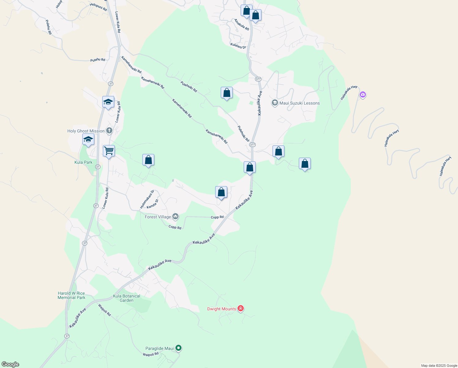 map of restaurants, bars, coffee shops, grocery stores, and more near 25 Hoihoi Place in Kula