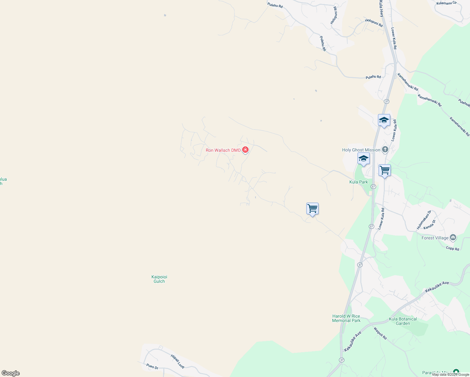 map of restaurants, bars, coffee shops, grocery stores, and more near 1401 Naalae Road in Kula