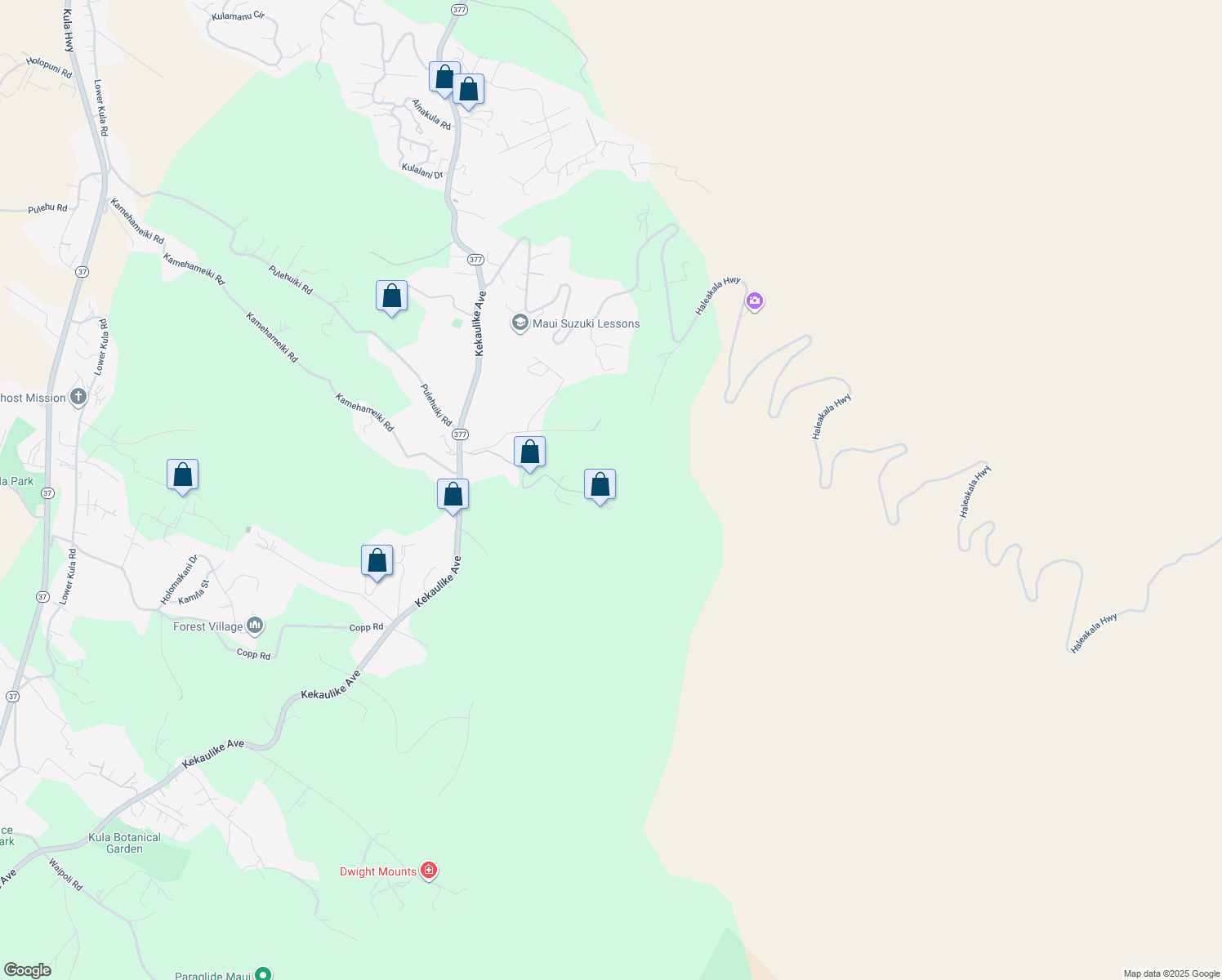 map of restaurants, bars, coffee shops, grocery stores, and more near 650 Cooke Road in Kula