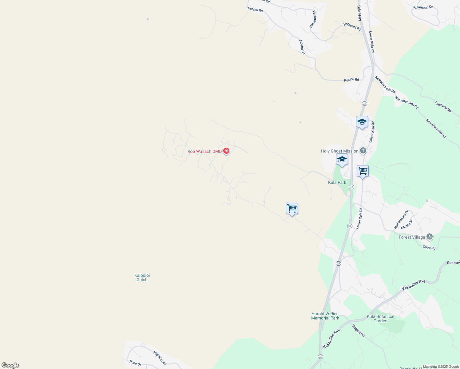 map of restaurants, bars, coffee shops, grocery stores, and more near 1298 Naalae Road in Kula