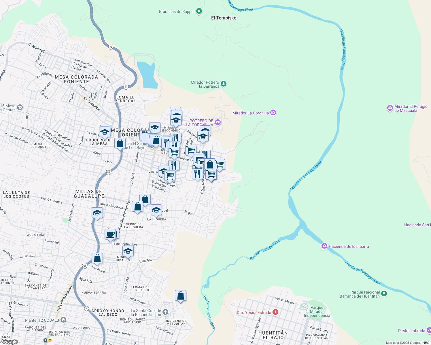 map of restaurants, bars, coffee shops, grocery stores, and more near 2828 Pablo Neruda in Zapopán