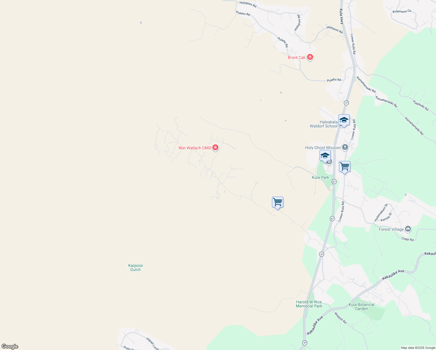 map of restaurants, bars, coffee shops, grocery stores, and more near 1633 Naalae Road in Kula