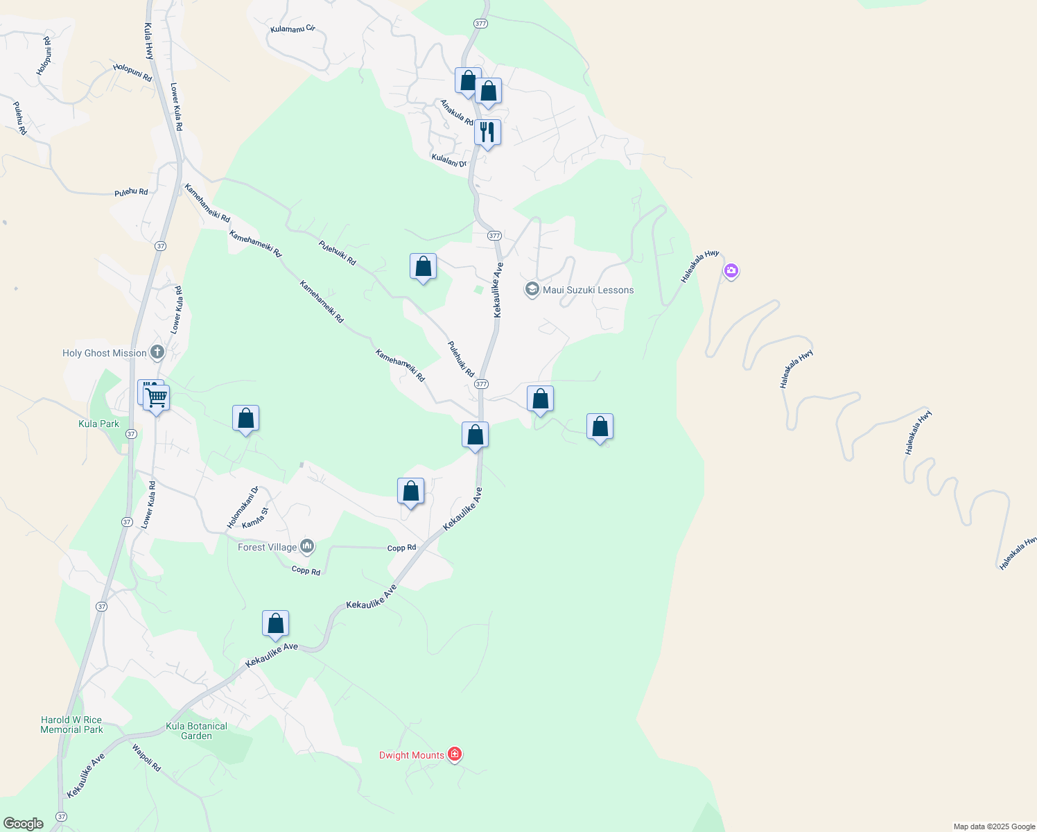 map of restaurants, bars, coffee shops, grocery stores, and more near 154 Cooke Road in Kula