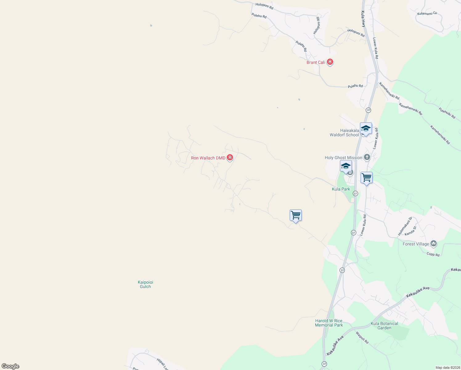 map of restaurants, bars, coffee shops, grocery stores, and more near 1633 Naalae Road in Kula