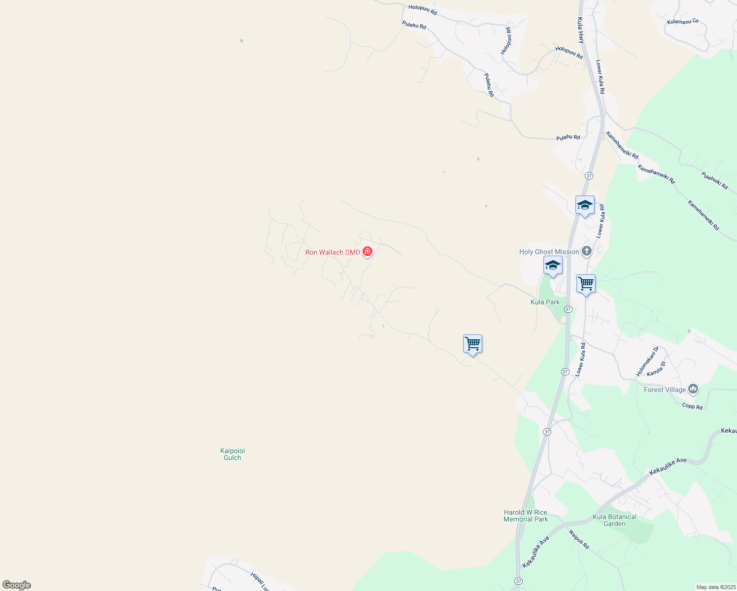 map of restaurants, bars, coffee shops, grocery stores, and more near 1298 Naalae Road in Kula