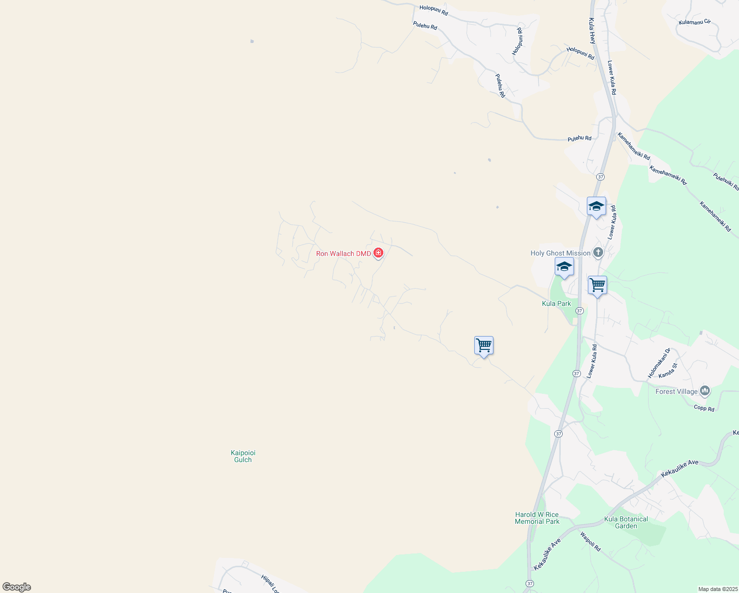 map of restaurants, bars, coffee shops, grocery stores, and more near 0 Naalae Road in Kula