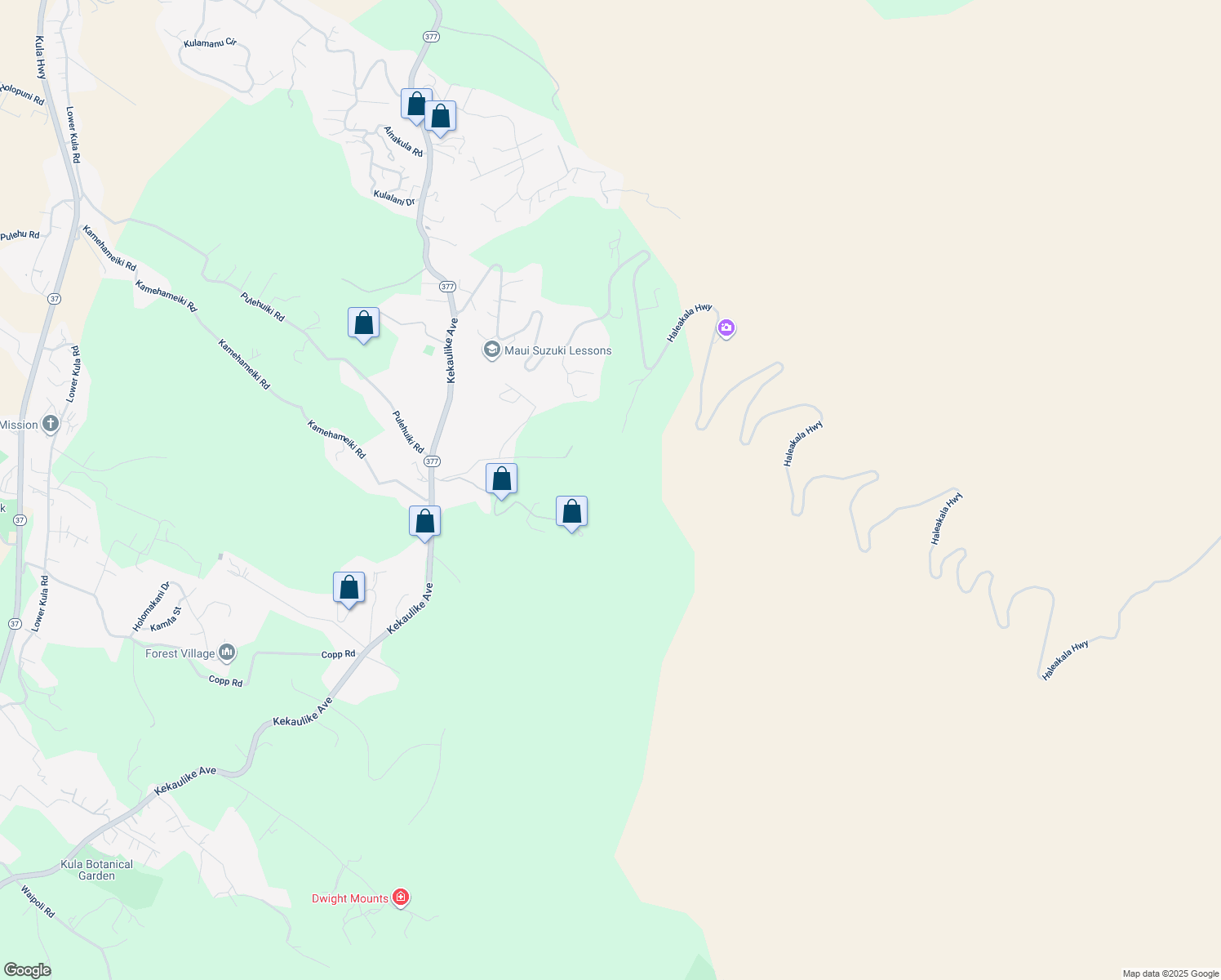 map of restaurants, bars, coffee shops, grocery stores, and more near 594 Hapapa Road in Kula