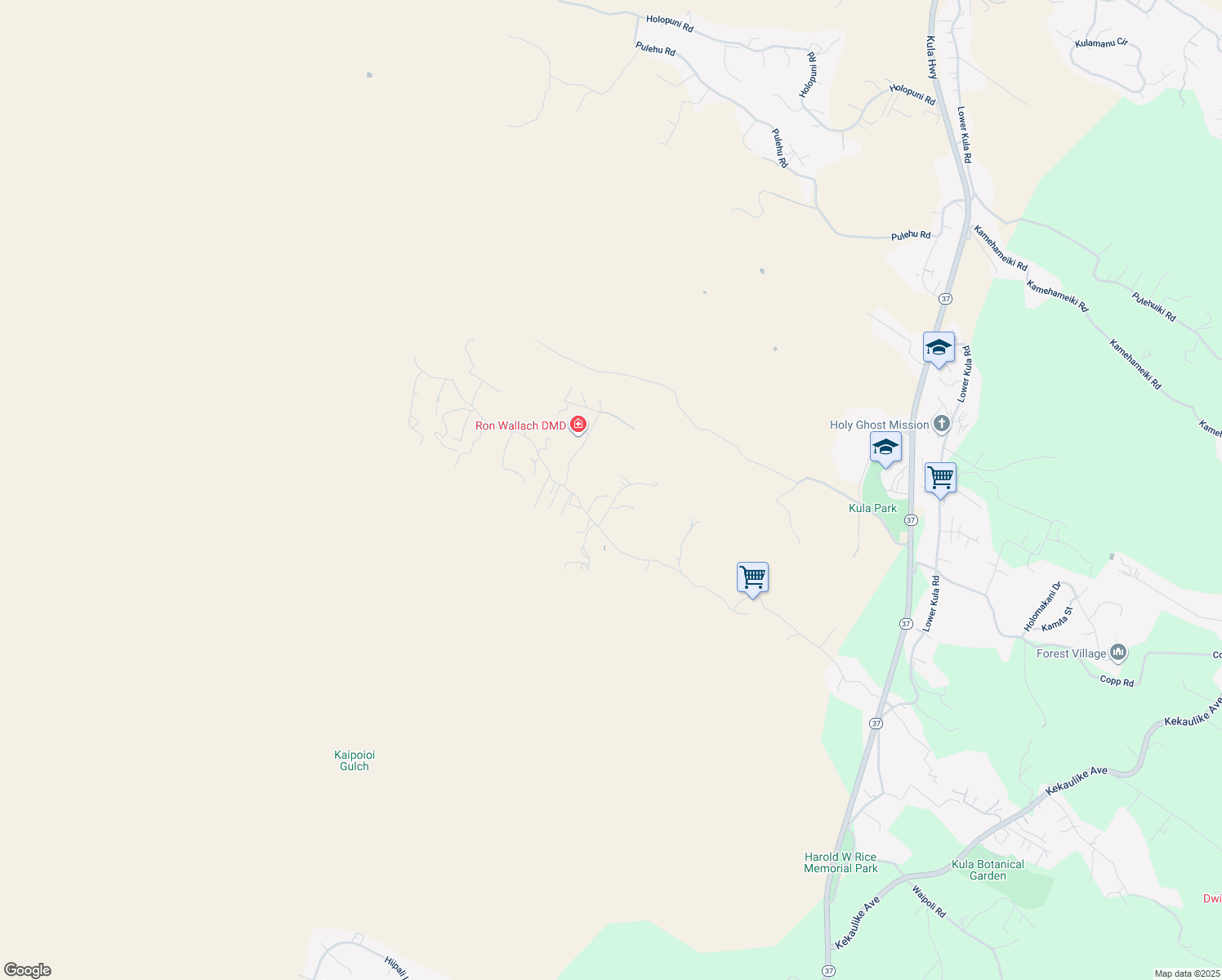 map of restaurants, bars, coffee shops, grocery stores, and more near 1304 Naalae Road in Kula